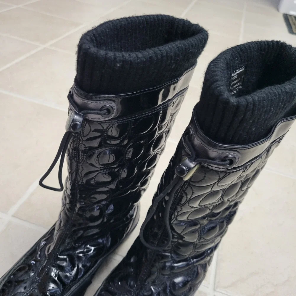 Coach Prisilla Black Quilted Patent Leather Snow Boots Womens 5 Luxury Gorpcore